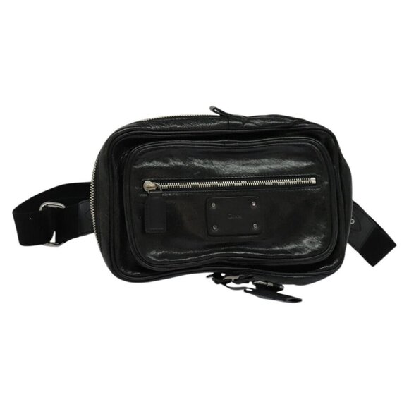 Chloe Paddington Body Bag Leather Black Silver Auth